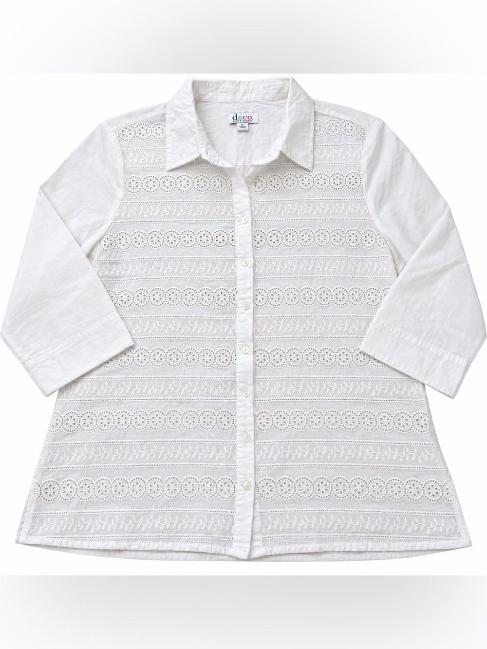 Denim & Co Women’s Large White Eyelet Embroidered Button Front Cotton Blouse